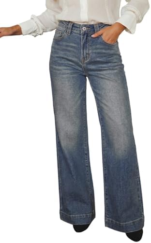 Ecirod Womens Patchwork Flare Jeans High Waisted Stretch Girls